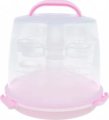 Produktbild von Tortenbutler Transportbox - Runde Kuchenbox 28 cm - Für 24 Cupcakes - Kunststoff - Mit Tragegriff und Deckel - Rosa