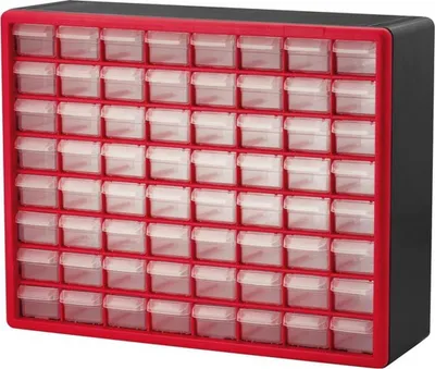Produktbild von Multifunktions-Regal in Rot aus Metall mit 64 Ladeplätzen für verschiedene Anwendungen
