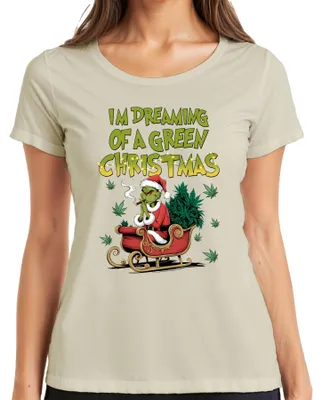 Obrázek produktu pro I'm Dreaming of a green Christmas Weed Grinch Kiffer - Weihnachten Christmas Xmas Damen T-Shirt, Natur, L
