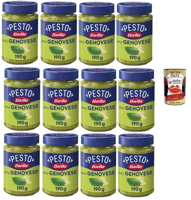 Produktbild von Barilla Pesto alla Genovese 190 g – 12er Pack | Basilikum, Käse, cremig & sofort servierfertig, ohne Kochen | Ideal für Pasta, Panini & Dips + Italian Gourmet polpa