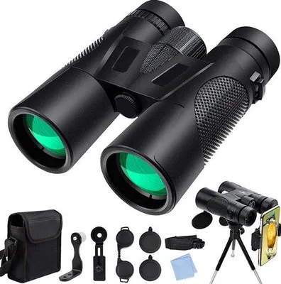Image de Jumelles 12x42 HD pour adultes, avec oculaires compacts, trépied, grandes lentilles d'objectif, image très lumineuse et conception étanche, idéales pour l'observation des oiseaux et la randonnée.