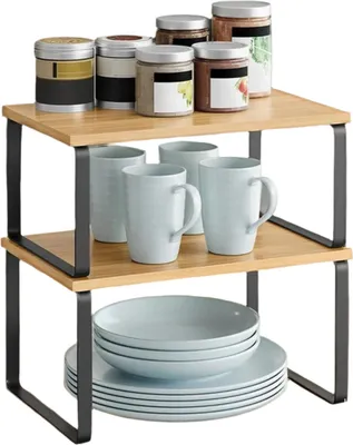 Produktbild von 2-teiliges Gewürzregal-Set – Küchen-Organizer – Bambus und Metall – 15 kg