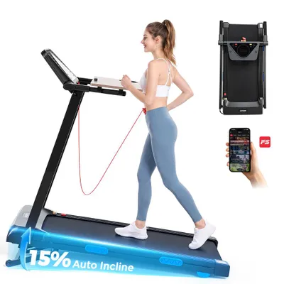 Produktbild von PB602A Elektrisches Laufband klappbar, 600W bürstenloser Motor , bis 12 km/h, 0–15% Steigung,Touchscreen und App Steuerung
