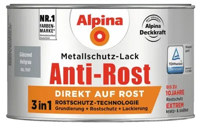 Produktbild von Alpina Metallschutzlack Anti-Rost Hellgrau 300 ml glänzend