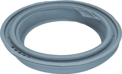 A gray rubber washing machine door seal is shown against a white background.