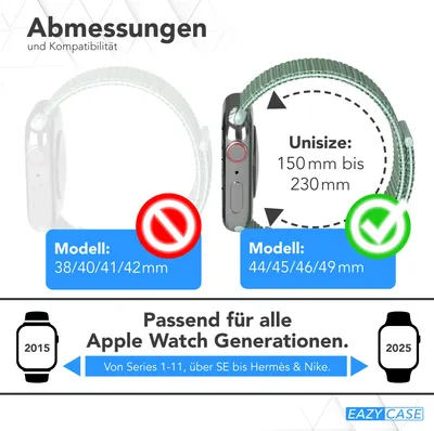 Produktbild von EAZY CASE Apple Watch Armband Nylon 44mm/45mm/49mm verstellbares Ersatzarmband, iWatch Serie, Sportarmband in Grün