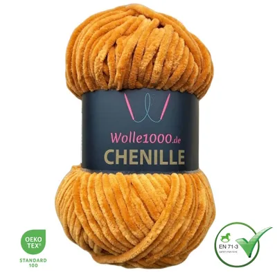 Produktbild von Wolle1000 Chenille - 28 GOLDBRAUN - 100g - weiches Chenille Garn / Kuschelwolle