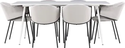 Image de Silar ensemble pour salle à manger table 90x180cm et 6 chaises velours avec accoudoirs blanc.