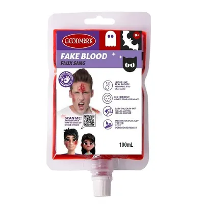 Produktbild von Kunstblut 100 ml im Transfusionsbeutel für Halloween und Fasching Kostümzubehör