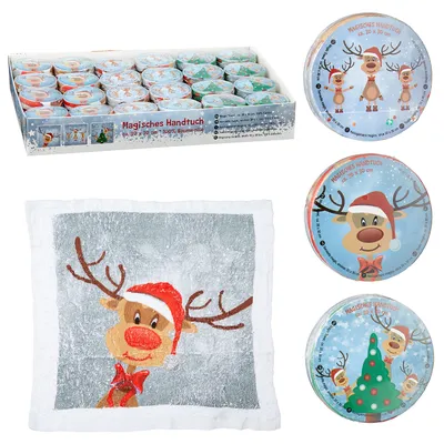 Produktbild von 6 x Magisches Handtuch Rentier Ole - Gästehandtücher - Magic Handtücher - Gästetücher - Kindergästetücher - Handtücher Kinder - Wichtelgeschenk - Geschenk Weihnachten