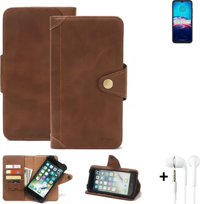 Produktbild von K-S-Trade Handyhülle + Kopfhörer für Motorola Moto E6S 2020 Schutz Hülle Walletcase Bookstyle Tasche Case Handytasche Wallet Flipcase Cover PU