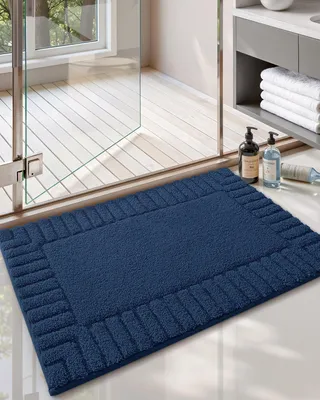 Image de Tapis de bain antidérapant, lavable et absorbant, tapis de bain moelleux pour la salle de bains, la douche, la baignoire et la buanderie, bleu marine, 50 x 80 cm