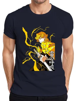 Immagine prodotto di Zenitsu Kimetsu no Yaiba Lightning Sword Anime Manga 雷の呼吸 Gift Maglietta da uomo, Navy, M