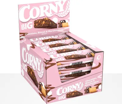 Produktbild von Corny Big Chocolate, Biscuit & Marshmallow 24 x 40g Müsliriegel Vorratspack