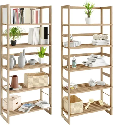 Produktbild von Set aus 2 Holzschränken mit 5 Regalen - Multifunktionales Aufbewahrungsmöbel für Badezimmer, Küche und Wohnzimmer