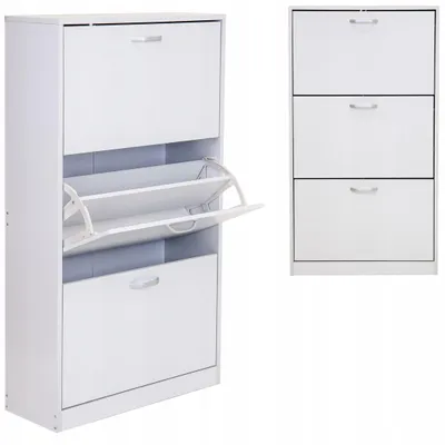 Image de Armoire à chaussures, étagère à 3 compartiments, CHAUSSURES, commode spacieuse pour l'entrée, ÉTAGÈRE