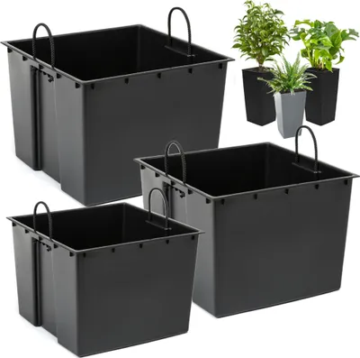 Obrázek produktu pro Sada 3 černých čtvercových vložek, odolné, vyměnitelné 12 28 38 L pro květináče Lamela H 57 68 75 cm - usnadňuje kontrolu obsahu vody v květináči, snižuje spotřebu zeminy
