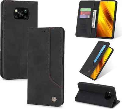 Image de Etui rétro en cuirPolyuréthanepour Xiaomi Poco X3 / Poco X3 Pro étui design avec porte-cartes et support noir