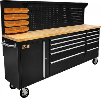Produktbild von JCB | Mobile Werkbank, Metall Arbeitstisch, Werkbank auf Rollen, Werkbank mit Schubladen, für Garage