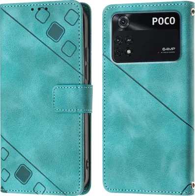 Produktbild von Hülle für Xiaomi Poco M4 Pro 4G Prägung Flip Leder Brieftasche Schutzhülle mit Ständer Grün