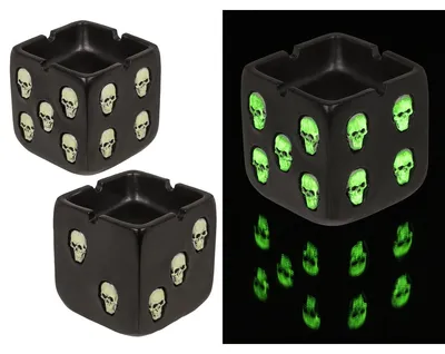 Produktbild von Im Dunkeln leuchtender Aschenbecher mit Totenköpfen, Gothic-Design, Geschenk für Zuhause