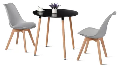 Image de Ensemble de salle à manger comprenant une table et 2 chaises, en MDF noir et polypropylène gris, dimensions : 80x80 cm