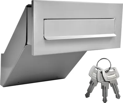 Produktbild von Alsten Tech Mauerdurchwurf Briefkasten für Haus und Büro Postkasten zum Einmauern mit 3 Schlüssel Einbaubriefkasten, 305x135x420mm, Flash Silber