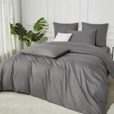 Immagine prodotto di Set di lenzuola in cotone, colore grigio chiaro e antracite, dimensioni 220x240 cm, composto da 3 pezzi, con chiusura a zip