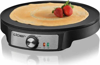 Produktbild von Cloer 6620 Crêpes-Pfanne für hauchdünne Crêpes mit einem Durchmesser von 29 cm, inkl. Teigverteiler und Pfannenwender, Antihaftbeschichtung, stufenlose Temperaturregelung