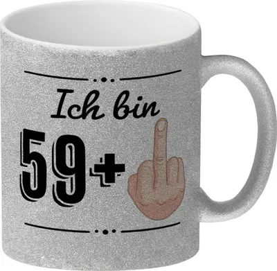 Produktbild von Witziger Glitzer-Kaffeebecher für den 60. Geburtstag mit Motiv: Mittelfinger