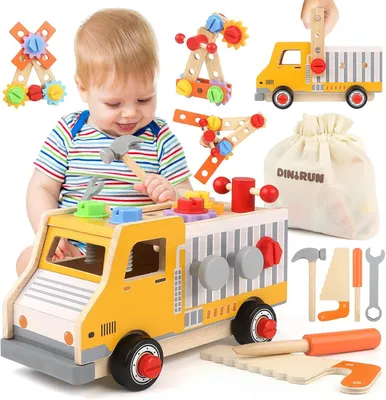 Produktbild von Kinderwerkzeugkasten 47 Stück, Montessori Holzspielzeug, für Kinder