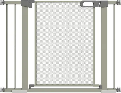 Image de PawHut Barrière de sécurité pour animaux domestique avec fermeture automatique double verrouillage largeur 75-103 cm gris
