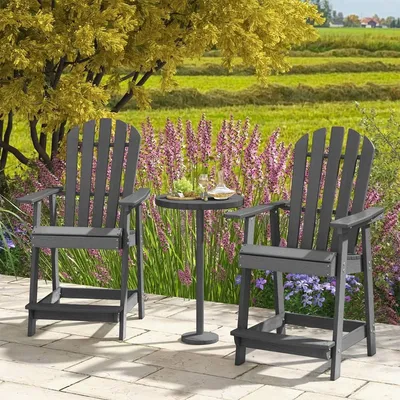 Produktbild von Outdoor Barhocker mit Armlehne & Fußstütze HDPE-Patiostuhl Wetterfester Pub-Hocker Grau