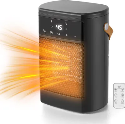 Produktbild von Kompakter Heizlüfter - Heizgerät 1500 W - Fernbedienung - Drei Heizstufen - Leiser Betrieb - Überhitzungs- & Umkippschutz - Für Zuhause & Büro - Schwarz