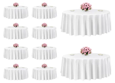 Immagine prodotto di VEVOR 10 pezzi tovaglie rotonde da tavola 3048 mm, protezione antipiega, tovaglia lavabile in lavatrice in tessuto di poliestere per feste matrimoni banchetti eventi formali, bianco