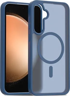 Obrázek produktu pro Magnetické pouzdro pro Samsung Galaxy S23 FE, kompatibilní s MagSafe, matná průsvitná zadní strana, odolné proti nárazům Tmavě modrá