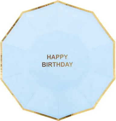 Obrázek produktu pro Pappteller, 18 cm, Happy Birthday, 6er Packung, Hellblau