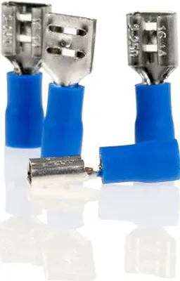 Produktbild von alca® Flachsteckhülsen blau 6,35mm 10St. 1,5-2,5mm² AWG 16-14 teilisoliert männlich Flachstecker Quetschkabelschuhe Steckverbinder
