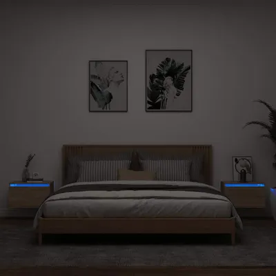 Obrázek produktu pro vidaXL Nástěnné noční stolky s LED osvětlením 2 ks dub Sonoma
