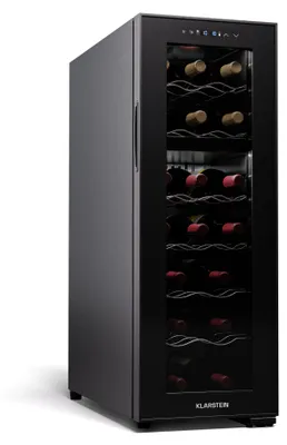 Produktbild von Klarstein Freistehender Weinkühlschrank 2 Zonen, Getränkekühlschrank Klein, Kleiner Weinschrank, Wein-Kühlschrank Klein mit Glastür, Indoor/Outdoor Flaschenkühlschrank, Wine Fridge, 18 Flaschen