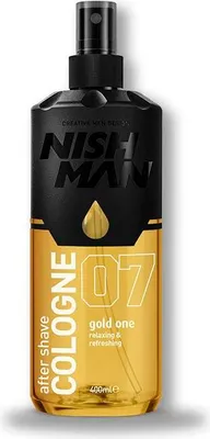 A bottle of Nishman 07 Gold One Aftershave.