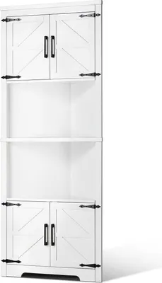 Zdjęcie produktu dla Szafka narożna Szafka wielofunkcyjna 171 cm 4 drewniane drzwi Regulowane półki Biały
