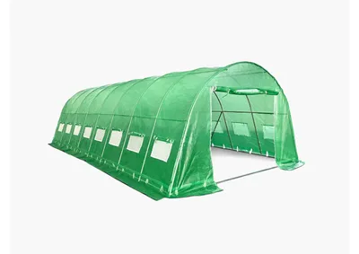 Produktbild von Garten-Folientunnel 4x8 m – PE-Gitterfolie 140 g/m² mit UV-Schutz, verzinkter Stahl Ø32 mm, Höhe 2,3 m, 2 Reißverschlusstüren
