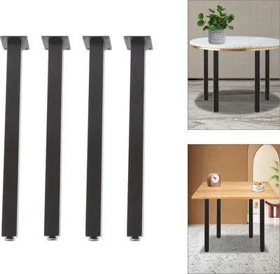 Image de 4pcs Pieds de table Réglables en hauteur Pieds de table métalliques carrés pour table à manger Bureau, Noir