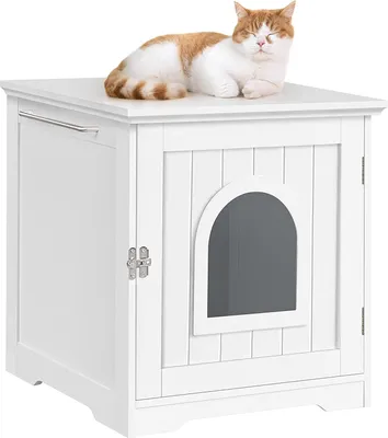 Produktbild von Yaheetech Katzenhaus Katzenhöhle Weiß geschlossene Katzentoilette mit Eingang & Handtuchhalterung Katzenklo Schrank für Katzen Hunde Haustier 48,5 x 51 x 51,5 cm Holz, Weiß