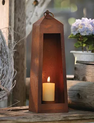Produktbild von Kerzenhalter "Rostlaterne" aus Metall, 40 cm hoch, Gartenlaterne mit Echtrost Finish, Windlicht, Laterne