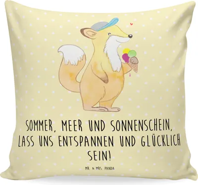 Produktbild von Mr. & Mrs. Panda kuschelkissen 40x40 Sommer Meer Strand - Gelb Pastell - Geschenk, Küstenurlaub, Urlaub Am, Blühende Blumen, Küste, Sonnenschein, Sommerferien, Sofakissen