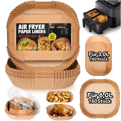 Produktbild von 300 Blatt Backpapier für Philips Dual Basket Airfryer Serie 3000 9L (6L/3L), Serie 5000 9L (6L/3L), Backpapier für Philips NA350/00 NA550/00 Airfryer, Cookwise 2-Kammer 9L (3L & 6L)