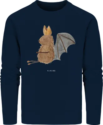 Produktbild von Mr. & Mrs. Panda Bio Pullover Fledermaus Sitzen Größe M - French Navy - Geschenk, Sweatshirt, Fledermäuse, Pulli, Lustige Sprüche, Sweater, Entspannen, Baumwoll, Rundhals