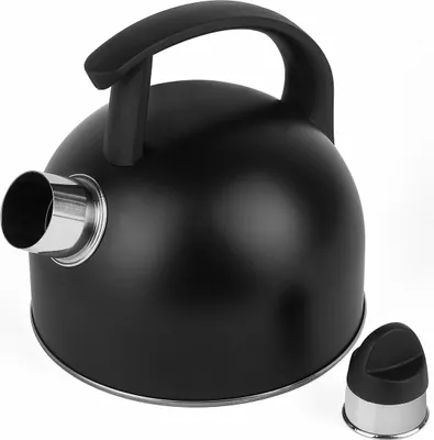 Immagine prodotto di Tadar Bollitore in acciaio inox da 1,5 l nero con fischietto per induzione a gas